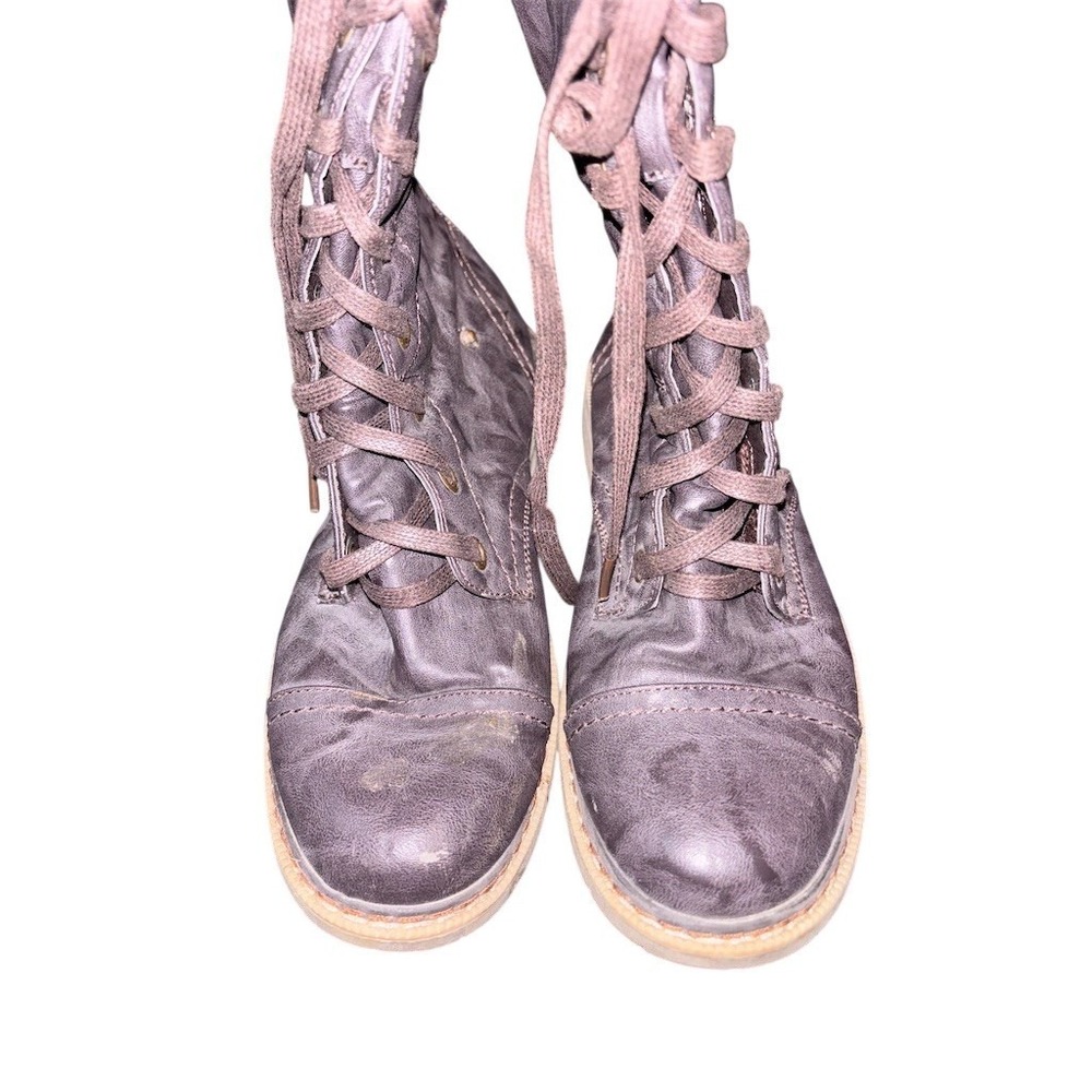 Wanted Combat Boots Womens 8 Brown Distressed Cap Toe Side Zip Lace Up Y2K lug